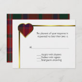 Stewart Red PlaidハートRSVPカード 出欠カード (正面/裏面)