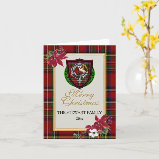 Stewart Scottish Clan Tartan & Crest カード (黄色い花)