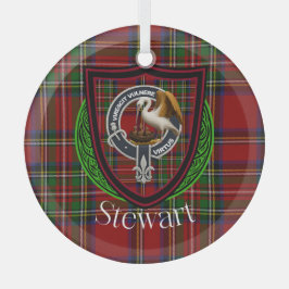 Stewart Scottish Clan Tartan & Crest ガラスオーナメント
