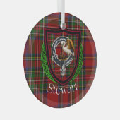 Stewart Scottish Clan Tartan & Crest ガラスオーナメント (正面右)