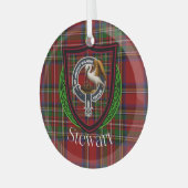 Stewart Scottish Clan Tartan & Crest ガラスオーナメント (正面左)