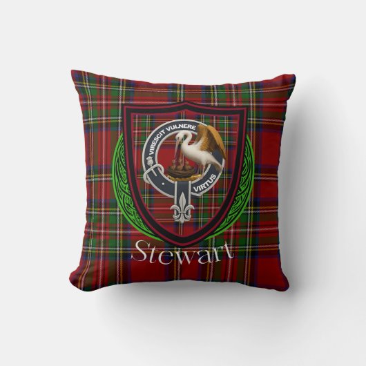 Stewart Scottish Clan Tartan & Crest クッション (正面)