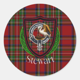 Stewart Scottish Clan Tartan & Crest ラウンドシール