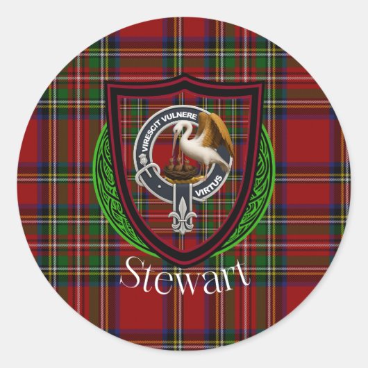 Stewart Scottish Clan Tartan & Crest ラウンドシール (正面)