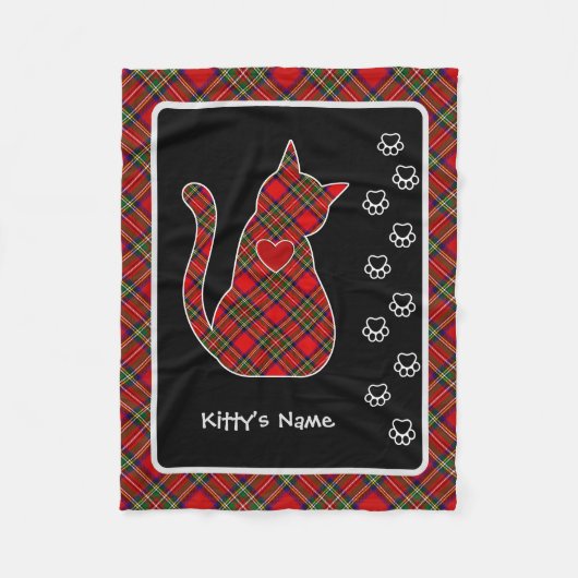 Stewart Tartan Kitty Personalized フリースブランケット (正面)