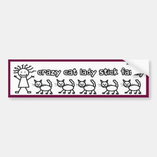Stick Family Funny Cartoon熱狂するな猫の女性 バンパーステッカー