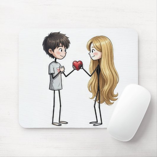 Stick Figure Boy Giving His Heart Away マウスパッド (マウス)