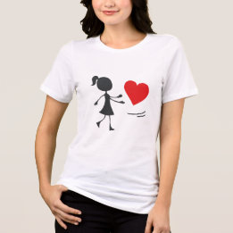 Stick Figure Girl Catching Heart Graphic Tee トライブレンドTシャツ