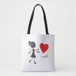 Stick Figure Girl Catching Heart Graphic Tee トートバッグ