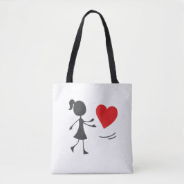 Stick Figure Girl Catching Heart Graphic Tee トートバッグ