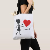 Stick Figure Girl Catching Heart Graphic Tee トートバッグ (クローズアップ)