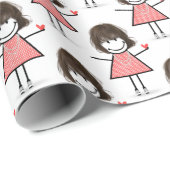 Stick Figure Girl With Red Heart ラッピングペーパー (ロールコーナー)