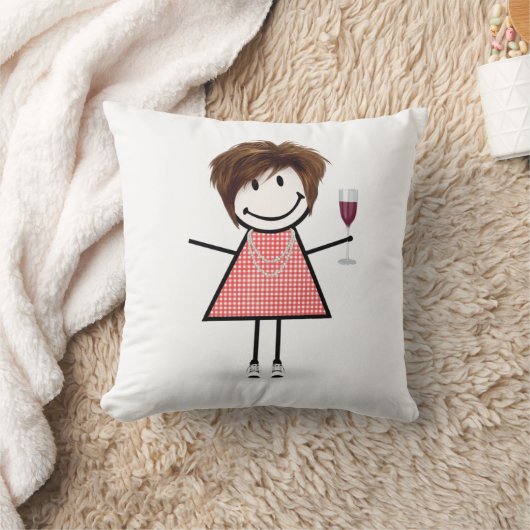 Stick Figure Girl With Wine Glass クッション (ブランケット)