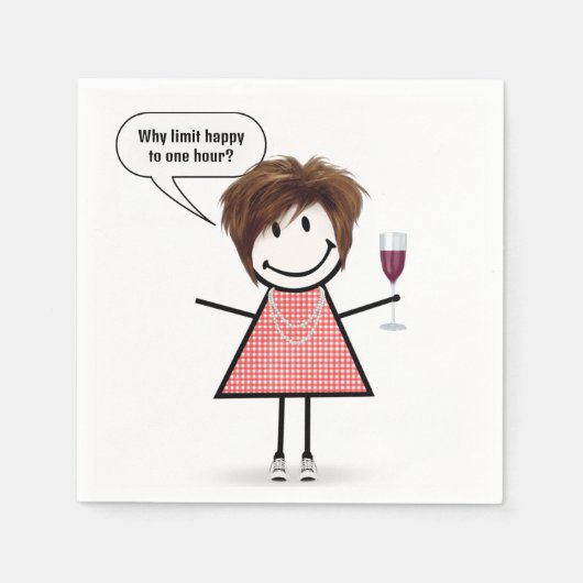 Stick Figure Girl With Wine Glass スタンダードカクテルナプキン (正面)