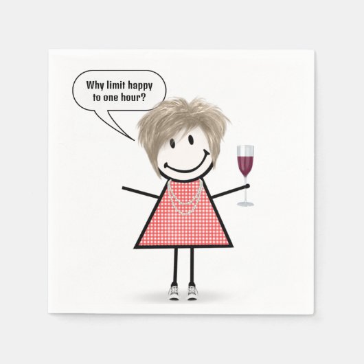 Stick Figure Girl With Wine Glass スタンダードカクテルナプキン (正面)