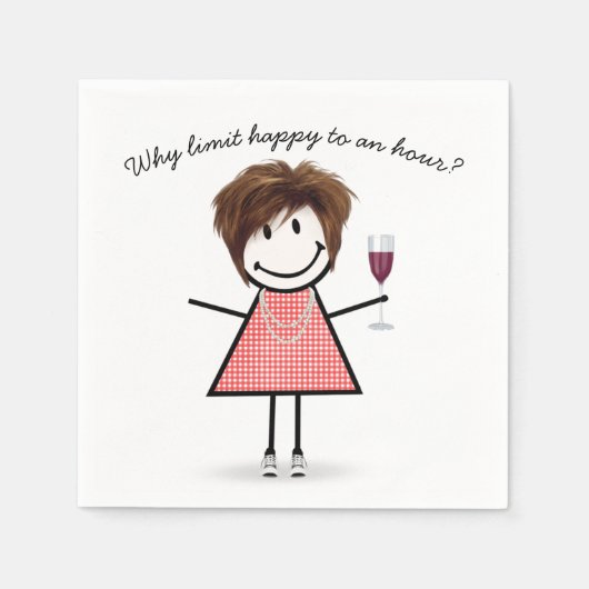Stick Figure Girl With Wine Glass and Quote スタンダードカクテルナプキン (正面)