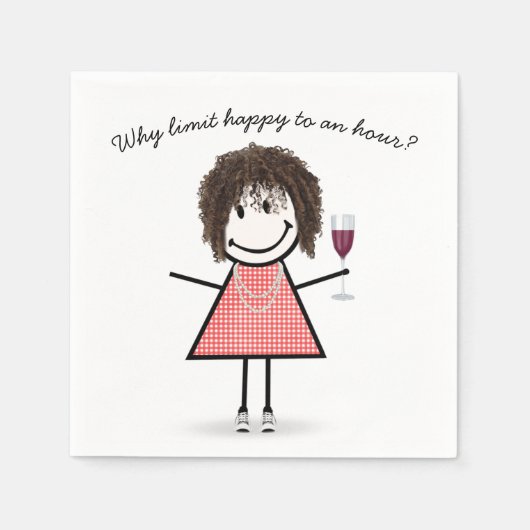 Stick Figure Girl With Wine Glass and Quote スタンダードカクテルナプキン (正面)