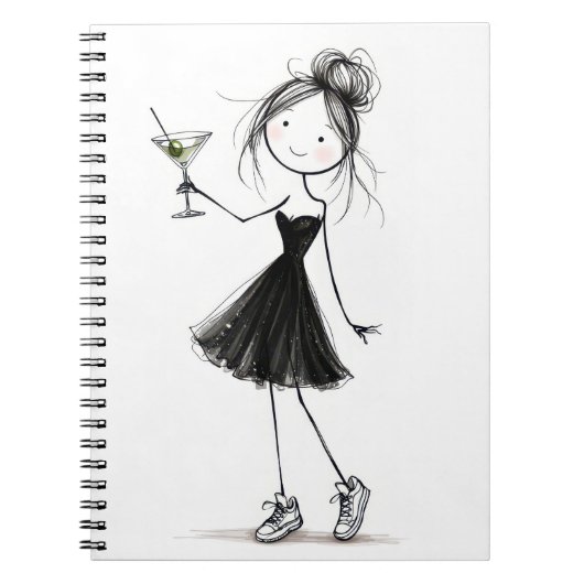 Stick Figure Party Girl with Martini ノートブック (正面)