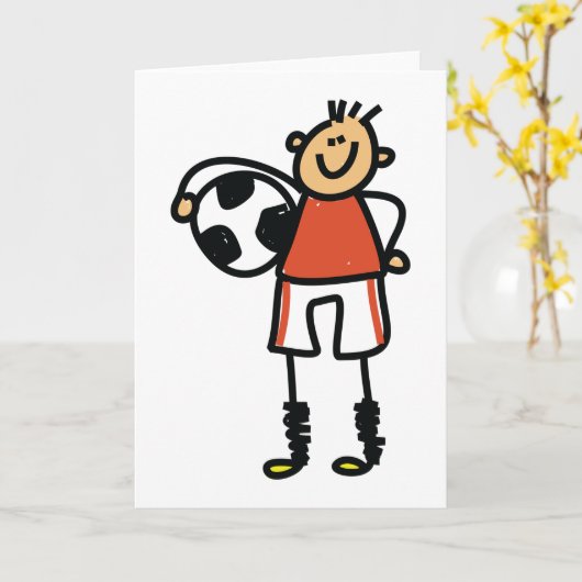Stick Figure Soccer Boy Football Player カード (黄色い花)