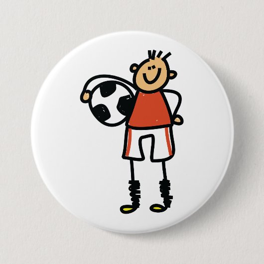 Stick Figure Soccer Boy Football Player 缶バッジ (正面)