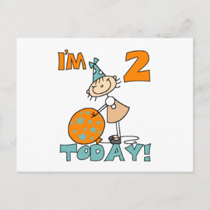 Stick Girl I'm 2 Today Tシャツとギフト ポストカード