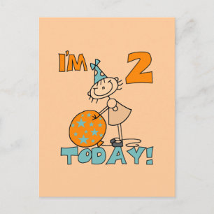 Stick Girl I'm 2 Today Tシャツとギフト ポストカード
