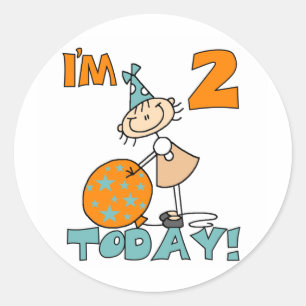 Stick Girl I'm 2 Today Tシャツとギフト ラウンドシール