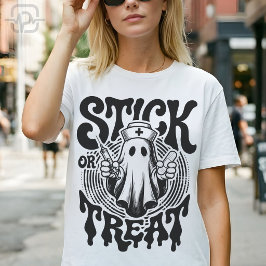 Stick Or Treat ゴーストナース 幽霊看護師 ハロウィン 看護師 介護士 面白い Tシャツ