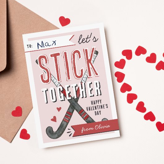 Stick Together Field Hockey Kids Valentine Card 招待状