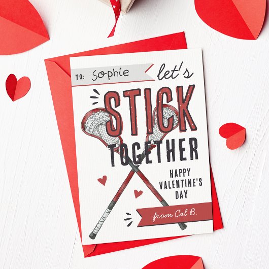 Stick Together Lacrosse Classroom Valentine Card 招待状