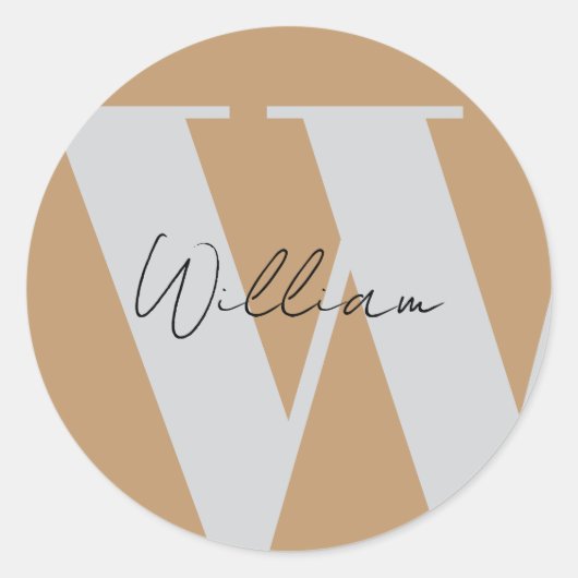 STICKERモノグラム名mocha brown gray スタイリッシュ ラウンドシール (正面)