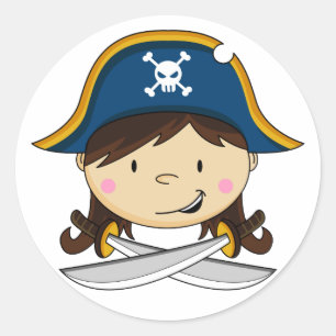 Sticker女の子の海賊大尉 ラウンドシール