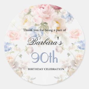 STICKER 高雅なペイントのバラの花 フローラル 90歳の誕生日 ラウンドシール