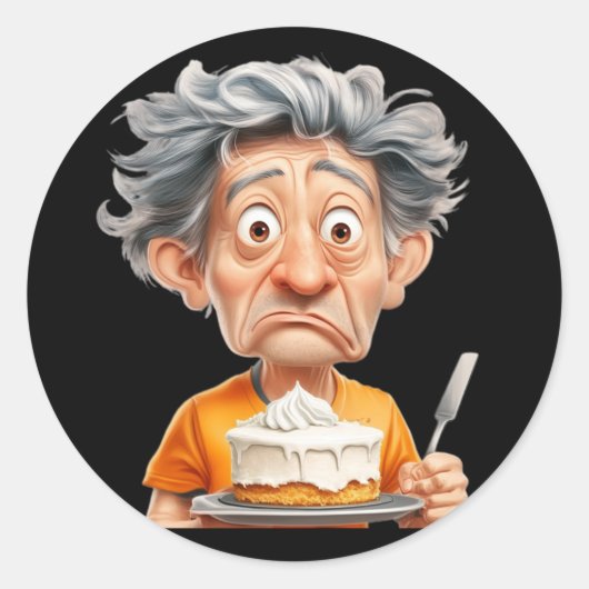 Sticker. A man prepares a cake ラウンドシール (正面)