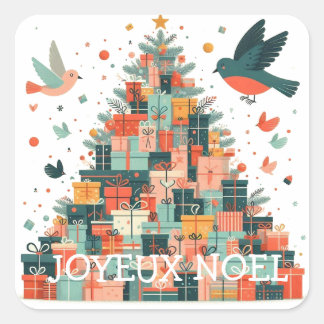 Sticker arbre de noël - personnalisation du texte スクエアシール