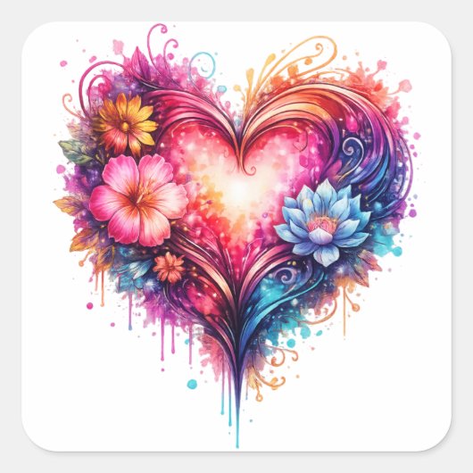 sticker Autocollant carré coeur coloré スクエアシール (正面)