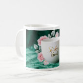 Sticker Book Mug | Emerald Green Gold Floral Coffe コーヒーマグカップ (正面左)