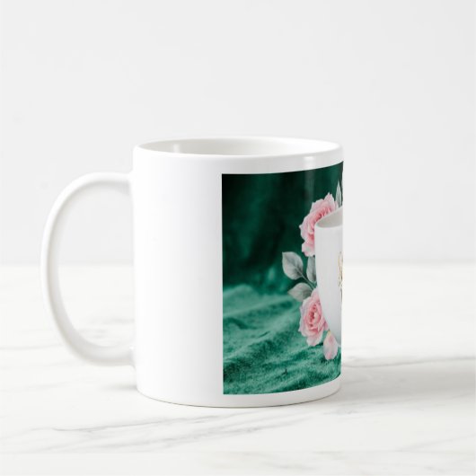 Sticker Book Mug | Emerald Green Gold Floral Coffe コーヒーマグカップ (左)