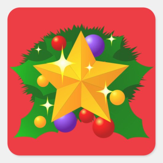 Sticker-Christmas Star with Holiday Ornaments スクエアシール (正面)