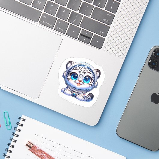 Sticker Cute Kawaii Astronaut Snow Leopard   シール (ノートパソコンとiPhone)