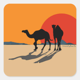 Sticker: Design "Kamele & Sonnenuntergang" スクエアシール
