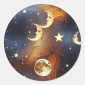 Sticker - Dreamy Fiery Orange Celestial Moon ラウンドシール (正面)