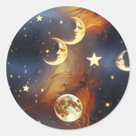 Sticker - Dreamy Fiery Orange Celestial Moon ラウンドシール