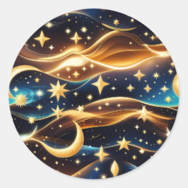 Sticker - Golden Ochre Celestial Moon Lunar Design ラウンドシール