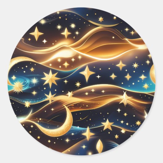Sticker - Golden Ochre Celestial Moon Lunar Design ラウンドシール (正面)