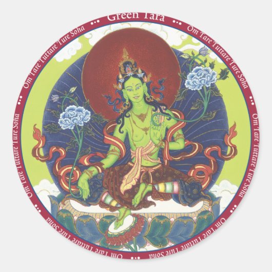 STICKER Green Tara – マントラ付き ラウンドシール (正面)