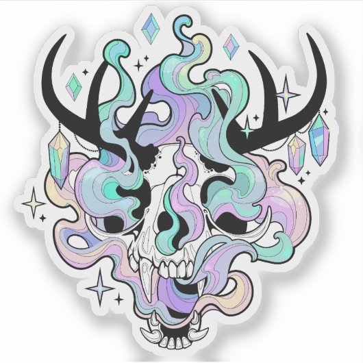 Sticker - "Horned Skull and Smoke" シール (正面)