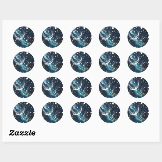 Sticker - Icy Blue Moon Phases Celestial Moon Desi ラウンドシール (シート)