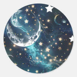 Sticker - Icy Blue Moon Phases Celestial Moon Desi ラウンドシール