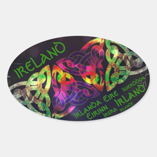 Sticker, Irland, keltischer Knoten, bunt 楕円形シール (正面)